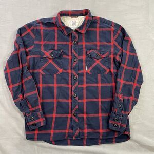 Topo Designs Long Sleeve Plaid Flannel Button Up Shirt Men's Large Navy Red